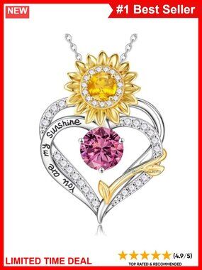 Sunflower Birthstone Pendant Necklace 14k White Gold Plated CZ Gift Set